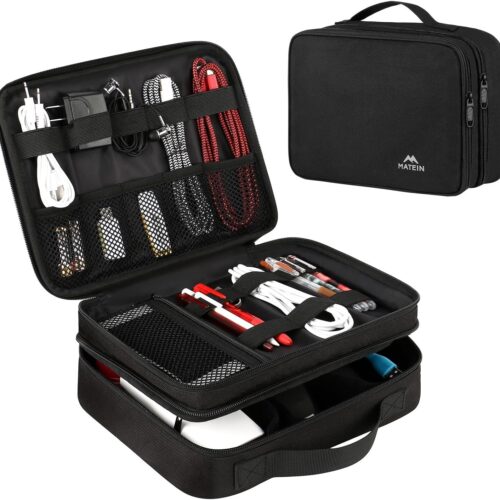 MATEIN Electronics Organizer Travel Case, Water Resistant Cable Organizer Bag for Travel Essentials, Gifts for Men, Storage Bag as Accessories for Phone, Cord, Tablet, Black