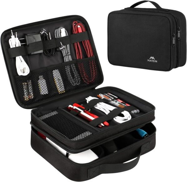 81KhJrQx1CL._AC_SL1500_.jpg MATEIN Electronics Organizer Travel Case, Water Resistant Cable Organizer Bag for Travel Essentials, Gifts for Men, Storage Bag as Accessories for Phone, Cord, Tablet, Black