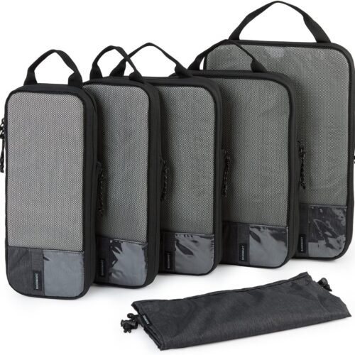 BAGSMART 6 Set Compression Packing Cubes – Lightweight Travel Essentials, Durable Luggage Organizer