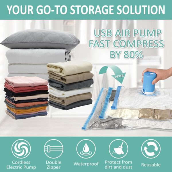 Travel Vacuum Bags with Electric Pump, 8 Pack Vacuum Travel Bags for Luggage and Suitcase, Vacuum Seal Space Saver Compression for Clothes Clothing