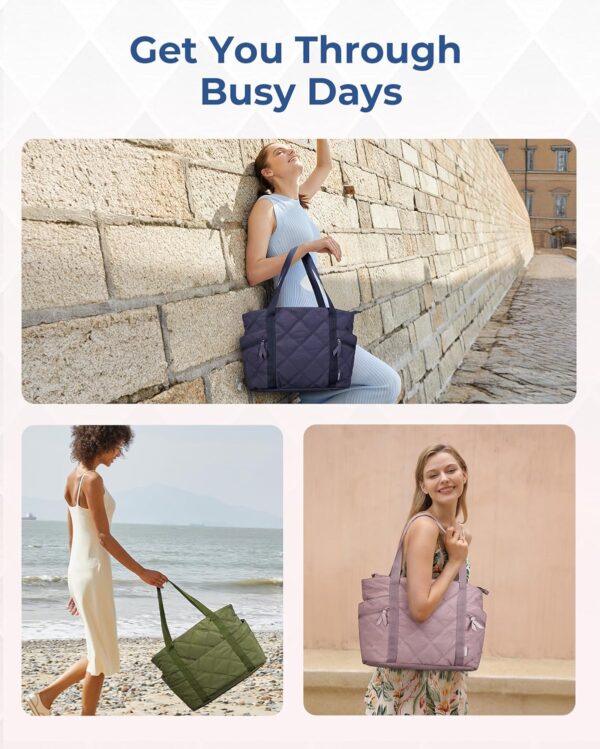 BAGSMART Tote Bag for Women, Puffer Work Tote with Zipper, Travel Essentials Quilted Nurse Travel Hospital Bag