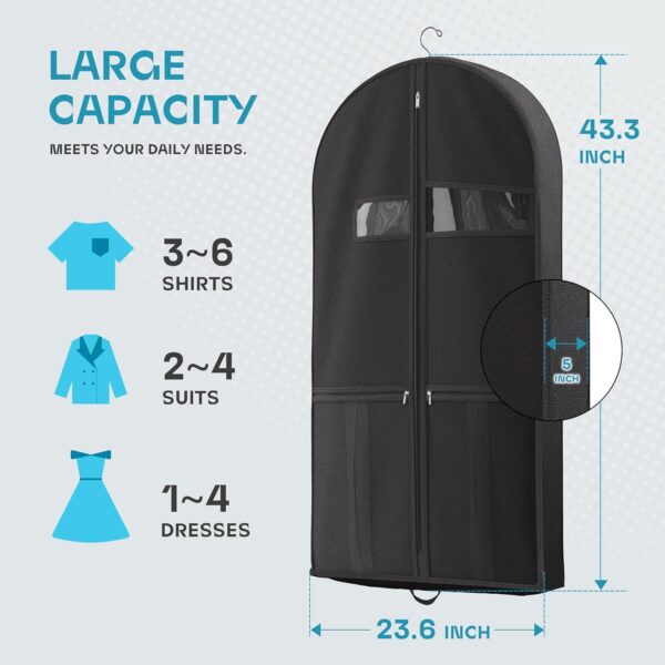 81OWQjJuc0L._AC_SL1500_.jpg 43" Travel Garment Bag with Accessories Zipper Pocket, Heavy Duty Suit Bag for Suits, Tuxedos, Dresses, Coats, Black, 1 pack