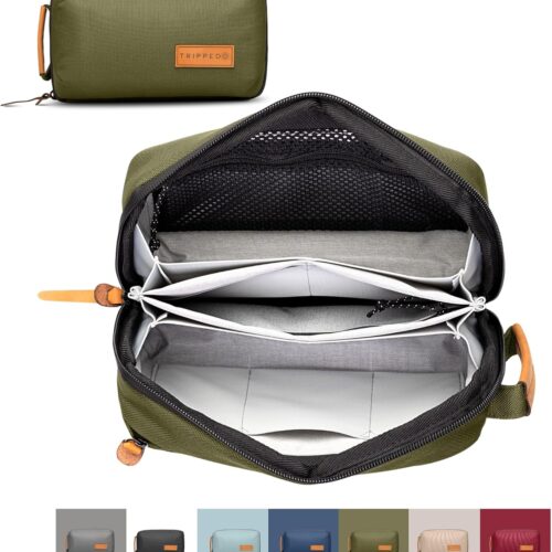 81OynQCP8BL._AC_SL1500_.jpg Tech Bag Organizer – Small Electronics Organizer Pouch for Travel – Premium Travel Case with Leather Accents – Mesh Pocket for Cables, Cords and Chargers (Green)