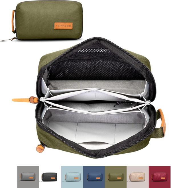 81OynQCP8BL._AC_SL1500_.jpg Tech Bag Organizer - Small Electronics Organizer Pouch for Travel - Premium Travel Case with Leather Accents - Mesh Pocket for Cables, Cords and Chargers (Green)