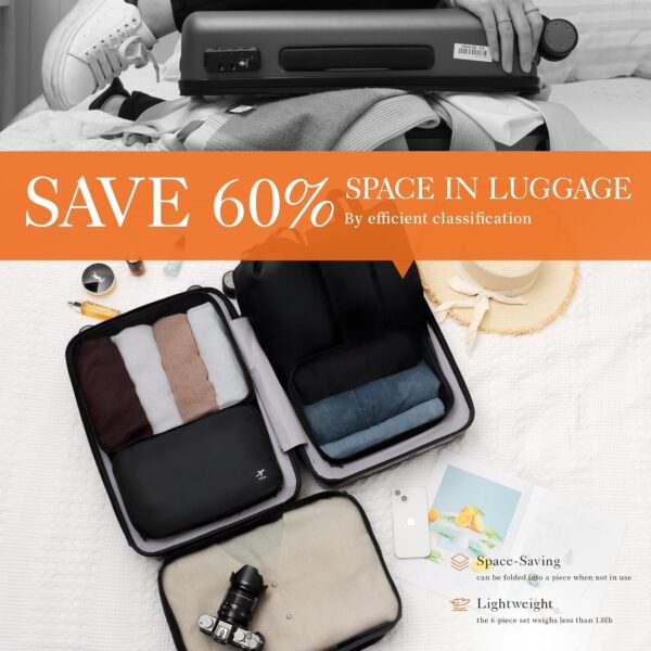 81PgOhHkWlL._AC_SL1500_.jpg HOTOR Packing Cubes for Suitcases - 6 Pieces, Light Packing Cubes for Travel, Premium Suitcase Organizer Bags Set, Space-Saving Luggage Organizers, Travel Accessories and Essentials, Black