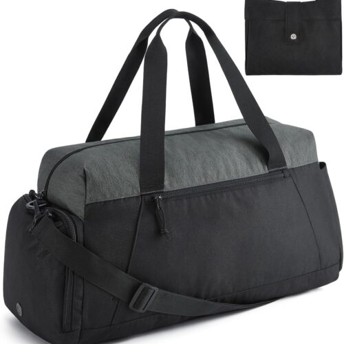 BAGSMART Gym Bags for Men Women, Foldable Travel Duffle Bag, Lightweight Weekender Duffel Bag With Shoe Compartment, Water Resistant Workout Duffle Sports Bag for Travel Yoga, Black