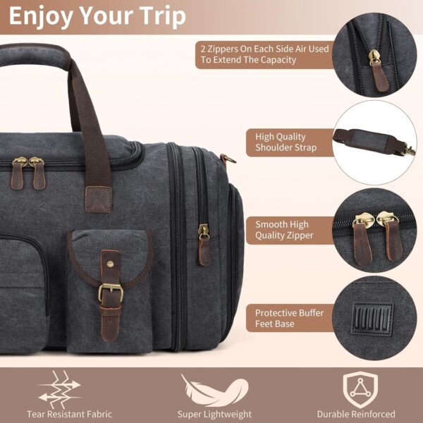 81RCrJ2k-vL._AC_SL1500_.jpg Mens Duffle Bag for Travel 3Pcs Set Travel Bags for Men 60L Expandable Canvas Bag (Dark Gray)