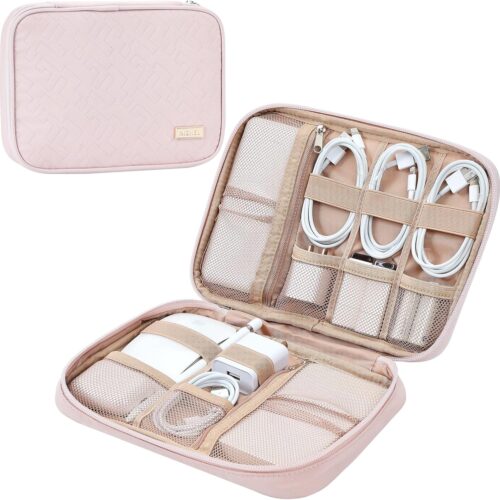 81S9WKx3c1L._AC_SL1500_.jpg NISHEL Travel Cord Organizer Case, Tech Electronic Bag, Essentials for Charger, Cable, Phone, Hard Drive, USB, SD Card, Pink
