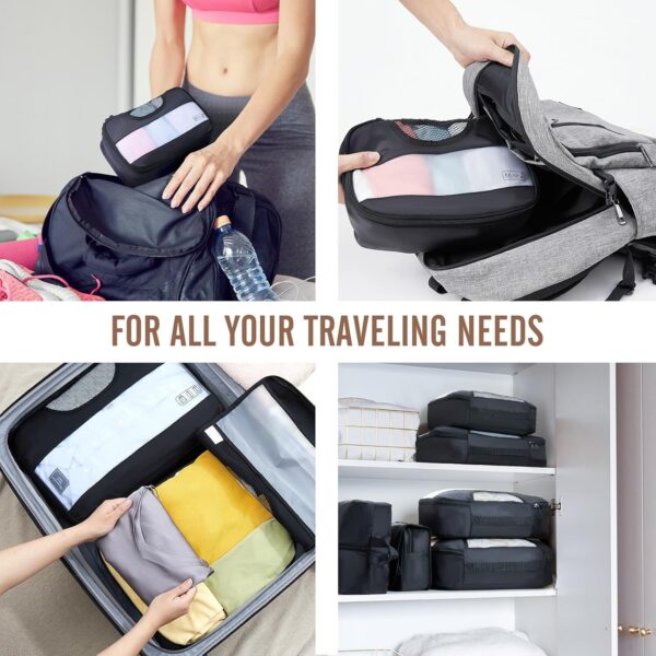 Veken 8 Set Packing Cubes for Travel Essentials, Suitcase Organizer Bags Set for Luggage, Road Trip Travel Accessories in 4 Sizes (Extra Large, Large, Medium, Small), Black