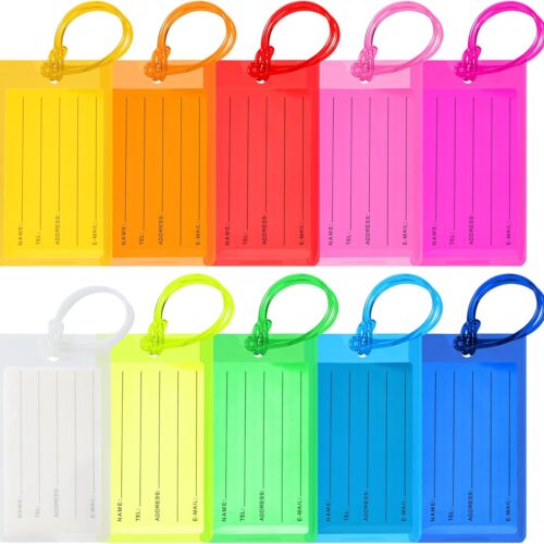 81UvGJ4e4jL._AC_SL1500_.jpg 10 Pack Luggage Tags for Suitcases, Airplane Travel Essentials for Flying, International Travel Must Haves, and Luggage Accessories by Sodsay