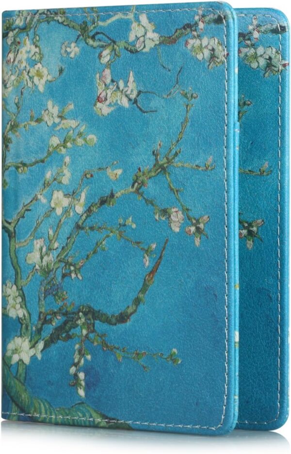 81Vz4bNnLiL._AC_SL1500_.jpg Passport Holder, Slim Travel Wallet RFID Blocking Card Case Passport Cover Protector Travel Essentials with Credit Card Slots Pockets for Women/Men, Almond Blossom Tree
