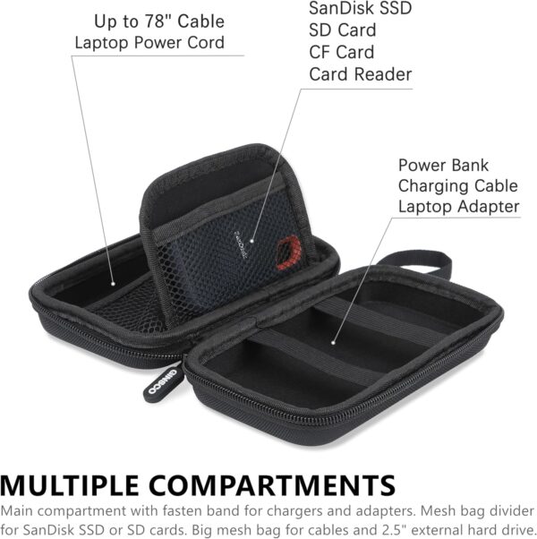 81Y3kZEdrwL._AC_SL1500_.jpg Ginsco Hard Shell Protection Case Electronic Accessories Organizer Pouch for MacBook Air/pro Adapter Chargers Cables Power Bank, for Sandisk Portable SSD Flash Disk SD Card (Black)