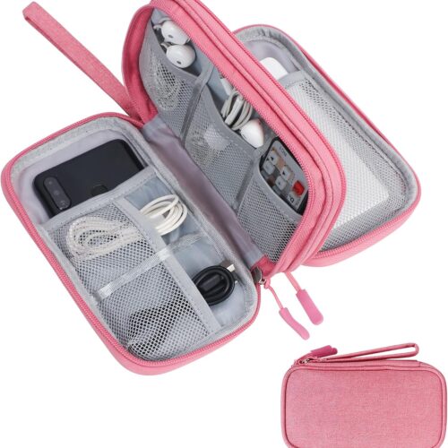 Skycase Electronic Organizer Travel Case – Waterproof Travel Cord Pouches for Organization, Cable Organizer, All-in-One Double Layers Storage Bag for Accessories, Charger, Cable, Pink