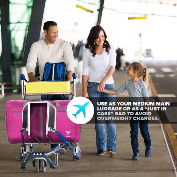 81YtYbZjz3L._AC_SL1500_.jpg Bago Foldable Duffel Bags for Traveling Women & Men - 60L Medium Packable Duffle Bag for Travel with Shoe Compartment - Water Repellant, Heavy Duty, Lightweight Folding & Collapsible (Pink)