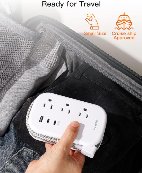 81ZLcnhF2BL._AC_SL1500_.jpg BESHON Flat Plug Power Strip, 3 Outlets with 3 USB Ports(2 USB C), Ultra Flat 3.2ft Wrapped Around Extension Cord for Cruise Ship, Travel, Dorm Room Essentials