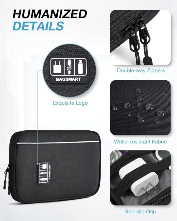 BAGSMART Electronics Travel Organizer Case, Tech Accessories Cord Storage Bag for Phone, Power Bank, SD Card, Cables, Black