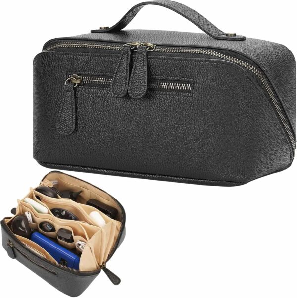 81a-g-H5vyL._AC_SL1500_.jpg Electronic Organizer Travel Case, Portable Waterproof PU Leather Tech Pouch, Accessories Storage Bag, Compact Travel Cord Organizer for Cable, Charger, Phone, Earbuds (3L Black)