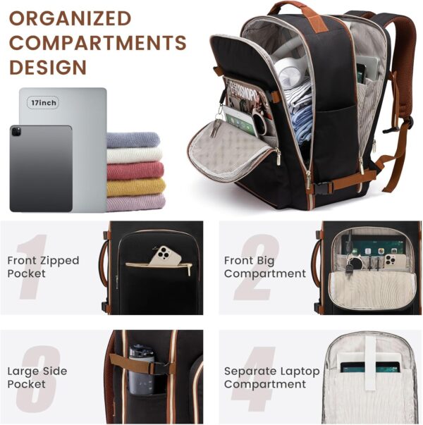 LOVEVOOK 40L Large Travel Backpack for Women Men, 17 Inch Carry on Backpack for Traveling on Airplane, Personal Item Bag Airline Approved, Business Causal Weekender Backpack, Black-Brown