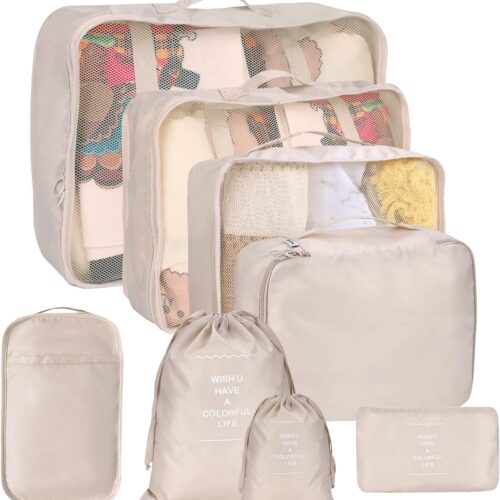 81bmzMGvP1L._AC_SL1500_.jpg 8 Set Packing Cubes for Suitcases, kingdalux Travel Luggage Packing Organizers with Laundry Bag, Compression Storage Shoe Bag, Clothing Underwear Bag, for Man & Women