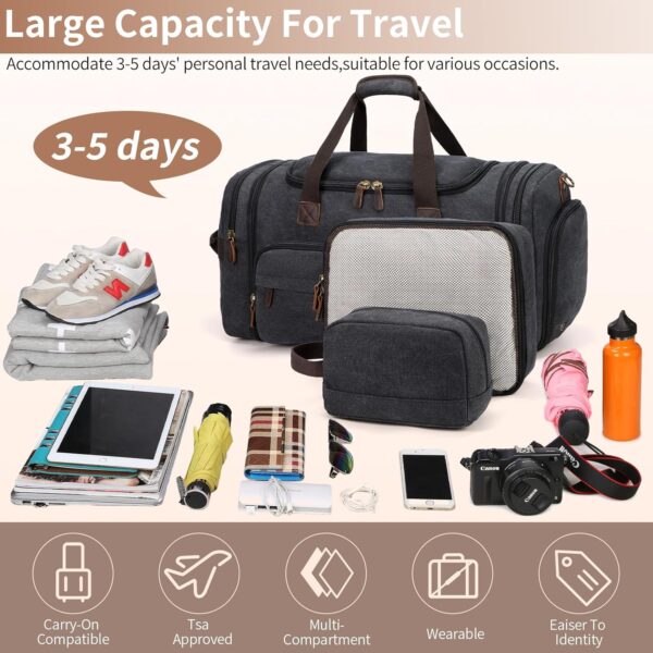 81bo6KPlcVL._AC_SL1500_.jpg Mens Duffle Bag for Travel 3Pcs Set Travel Bags for Men 60L Expandable Canvas Bag (Dark Gray)
