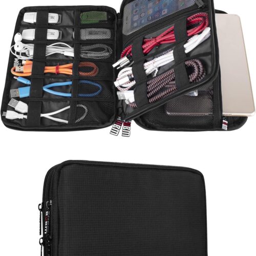81fuKpzg4LL._AC_SL1500_.jpg BUBM Double Layer Electronic Accessories Organizer, Travel Gadget Bag for Cables, USB Flash Drive, Plug and More, Perfect Size Fits for iPad Mini (Medium, Black)
