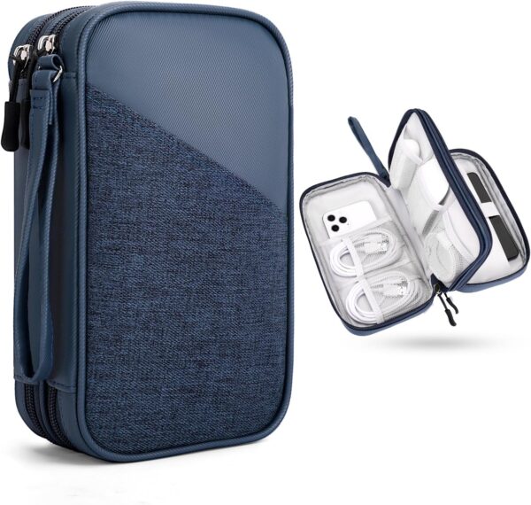 FYY Electronic Organizer, Large Travel Cable Organizer Bag Electronic Accessories Carry Case Pouch Portable Waterproof Double Layers All-in-One Storage Bag for Cable, Cord, Charger, Blue