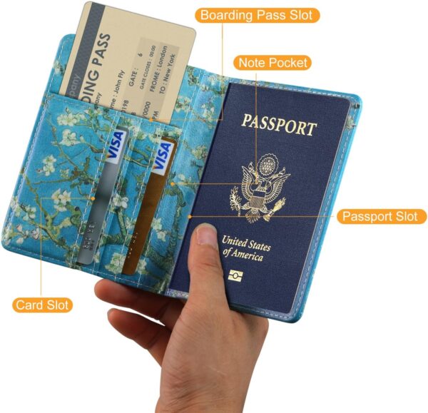 81g4T1NQAlL._AC_SL1500_.jpg Passport Holder, Slim Travel Wallet RFID Blocking Card Case Passport Cover Protector Travel Essentials with Credit Card Slots Pockets for Women/Men, Almond Blossom Tree