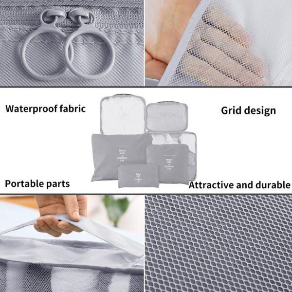 81gCY17XV6L._AC_SL1500_.jpg Travel Packing Cubes 6 Set, Lightweight Luggage Organizers, Essential Accessories for Clothes Shoes Electronics Cosmetics Toiletries(Grey)