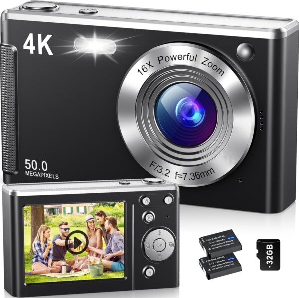 81gWOWcoAL._AC_SL1500_.jpg 4K Digital Camera,Autofocus 50MP UHD Vlogging Camera for YouTube,Compact with 16X Digital Zoom Anti-Shake,Travel with 32GB Card, 2 Batteries for Beginners and Teens