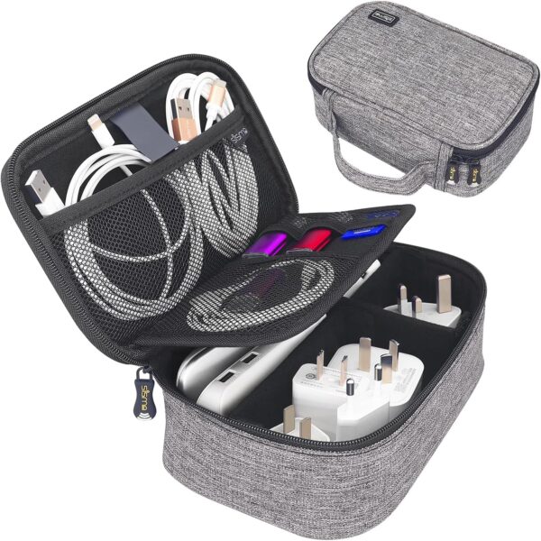 81is0kHB-2L._AC_SL1500_.jpg sisma Electronics Cords Organizer Tech Accessories Storage Case Travel Small Carrying Bag for Charging Cables Adapter USB Plugs Power Cord Leads - Grey 1680d