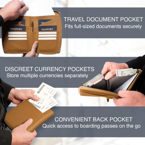 81kmsiocmQL._AC_SL1500_.jpg Full Grain Leather Family Passport Holder for 2-4 Passports - RFID Passport Holder and Travel Document Organizer - Large Leather Travel Wallet for Couples and Families - Camel