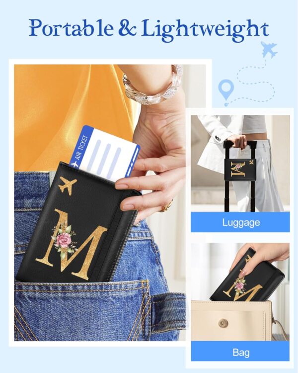 Slohif Initial Passport Holder Cover Wallet Case for Travel Women - Leather Letter Passport Book Family Multiple Personalized Organizer Card Slots Protector Sleeve Essentials Slim Carrier Black M