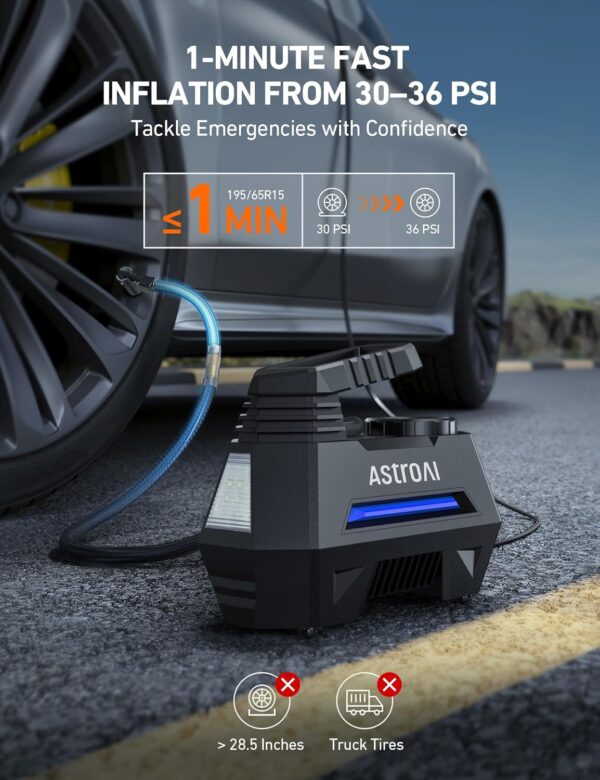 81nHd4MwdzL._AC_SL1500_.jpg AstroAI Tire Inflator Portable Air Compressor Tire Air Pump for Car Tires - Car Accessories, 12V DC Auto Pump with Digital Pressure Gauge, Emergency LED Light for Bicycle, Balloons, Blue