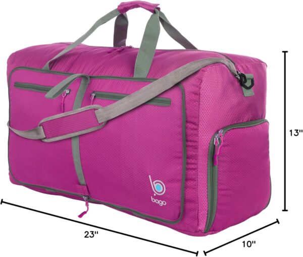 81nObRzKewL._AC_SL1500_.jpg Bago Foldable Duffel Bags for Traveling Women & Men - 60L Medium Packable Duffle Bag for Travel with Shoe Compartment - Water Repellant, Heavy Duty, Lightweight Folding & Collapsible (Pink)