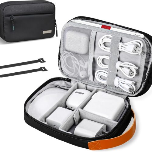 81nwGWSD-2L._AC_SL1500_.jpg Lacdo Electronics Organizer Travel Case, Travel Bag Cable Organizer for Essentials, Water Resistant Tech Accessories Carry Storage for Cord, Phone, Cables, Airpods, USB Flash Drive, Daily Items, Black