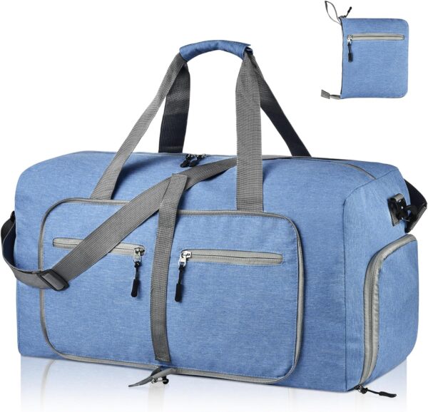 81pGk8v-bL._AC_SL1500_.jpg Dimayar 40L Travel Duffle Bag for Men Women - Foldable Duffel Bag with Shoes Compartment - Overnight Bags Waterproof & Tear Resistant(Blue)