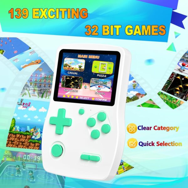 81pYVnTT1L._AC_SL1500_.jpg 32 Bit Handheld Games for Kids Preloaded 139 Video Games, Portable Video Gaming Player with 3.0" IPS Screen and Rechargeable Battery, Mini Travel Games Electronic Gifts Toys for Boys Girls, White
