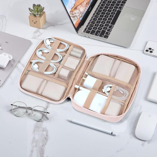 81pZ07L0aL._AC_SL1500_.jpg NISHEL Travel Cord Organizer Case, Tech Electronic Bag, Essentials for Charger, Cable, Phone, Hard Drive, USB, SD Card, Pink