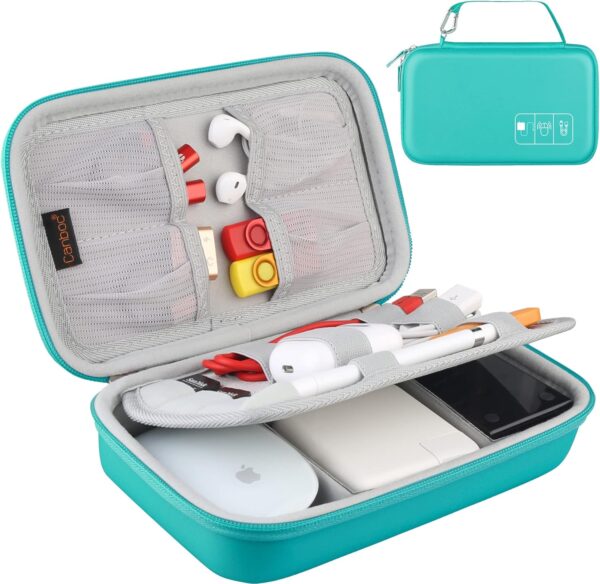 81qKRCwmCML._AC_SL1500_.jpg Hard Electronic Organizer Travel Case Electronics Accessories Cable Gadget Wire Storage Bag Double Layer Shockproof Box for Charger, Cord, Flash Drive, Apple Pencil, Power Bank, Turquoise