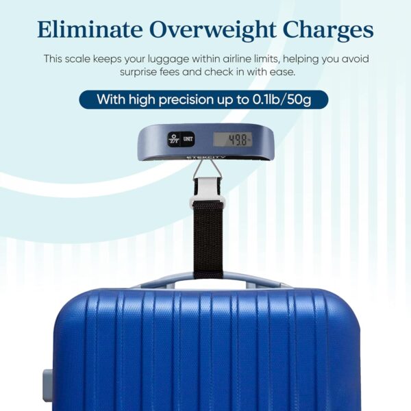 81rAGBD4wcL._AC_SL1500_.jpg Etekcity Luggage Scale for Travel Essentials, Digital Suitcase Weight Scale with Hook, Travel Accessories for Portable Hanging Baggage, 110 Pounds, Battery Included