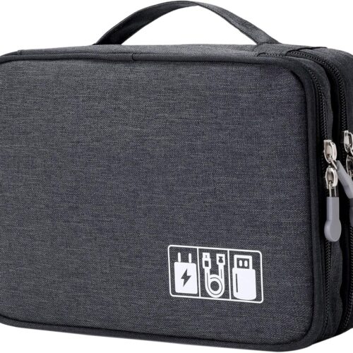 81txS-24KbL._AC_SL1500_.jpg Lanola Travel Cable Organizer Bag, Electronic Accessories Case Portable Double Layer Cable Storage Bag for Cord,phone,Charger, Flash Drive, Phone, SD Card,Personal Items – (Black)