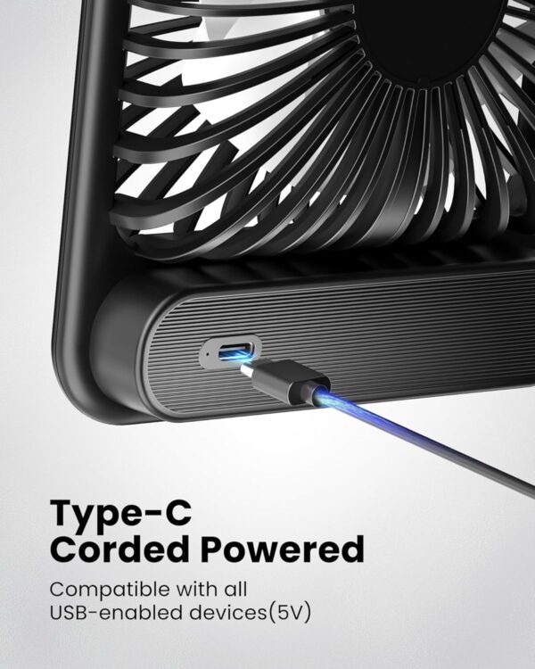 81u0fktTWiL._AC_SL1500_.jpg Koonie USB Desk Fan, Strong Wind Ultra Quiet Small Personal Fan with 180° Tilt Folding and 3 Speeds Adjustable, USB-C Corded Powered Mini USB Fan for Office Desktop Bedroom, NO BATTERY