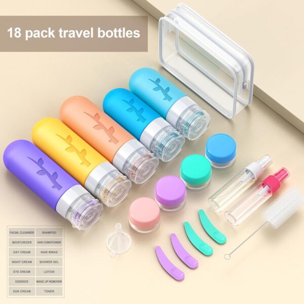 81upQB0od8L._SL1500_.jpg 19pack Travel Bottles for Toiletries, TSA Approved Silicone Travel Size Containers for toiletries, Refillable & Leakproof Travel shampoo and conditioner bottles