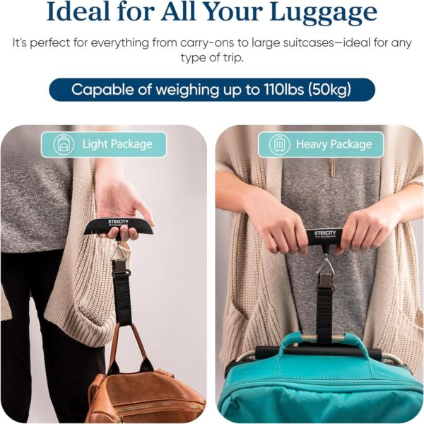81wFh-tKPL._AC_SL1500_.jpg Etekcity Luggage Scale for Travel Essentials, Digital Suitcase Weight Scale with Hook, Travel Accessories for Portable Hanging Baggage, 110 Pounds, Battery Included