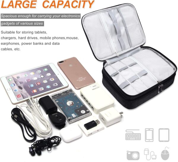 81yDP-Z1dlL._AC_SL1500_.jpg SELLYFELLY Electronic Bag Travel Cable Accessories Bag Waterproof Double Layer Electronics Organizer Portable Storage Case for Cable, Cord, Charger, Phone, Adapter, Power Bank, Kindle, Hard Drives