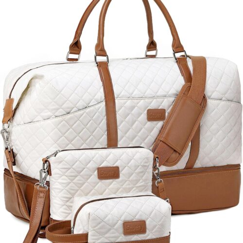 Travel Bag for Women: 21″ Large Weekender Bags for Women with Shoe Compartment & Toiletry Bags, 3PCS Overnight Duffel Tote for Carry on Weekend Travel Business Trip Airplane Traveling, Gym