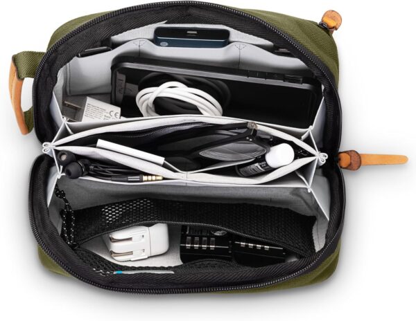81yq78PYBpL._AC_SL1500_.jpg Tech Bag Organizer - Small Electronics Organizer Pouch for Travel - Premium Travel Case with Leather Accents - Mesh Pocket for Cables, Cords and Chargers (Green)