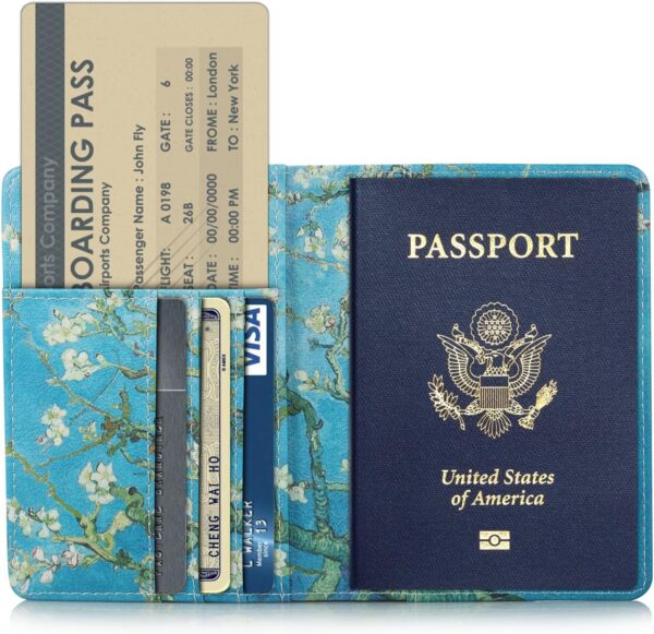 81z6MRvz7aL._AC_SL1500_.jpg Passport Holder, Slim Travel Wallet RFID Blocking Card Case Passport Cover Protector Travel Essentials with Credit Card Slots Pockets for Women/Men, Almond Blossom Tree