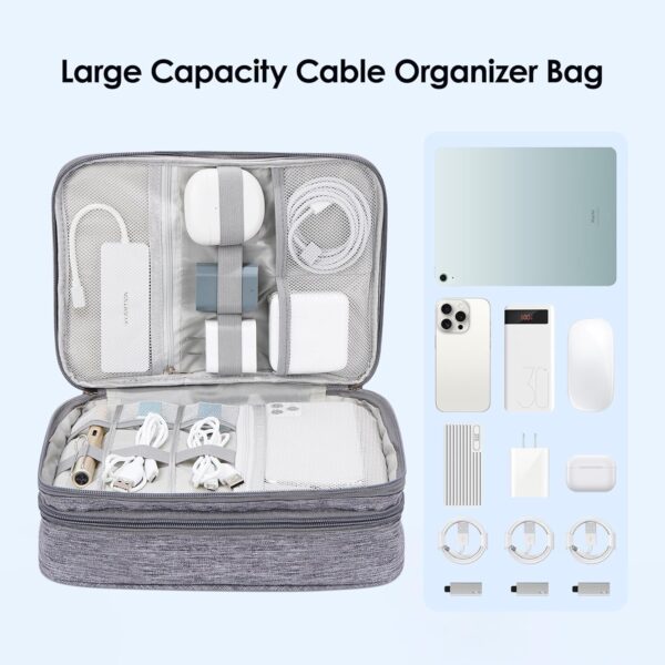 81zwnAMzUOL._AC_SL1500_.jpg LENTION Cable Electronics Organizer Bag Pouch, Travel Accessories Carry Case Waterproof Double Layers All-in-One Storage Bag Carrying for Cord, Charger, Power Bank, Earphone Grey