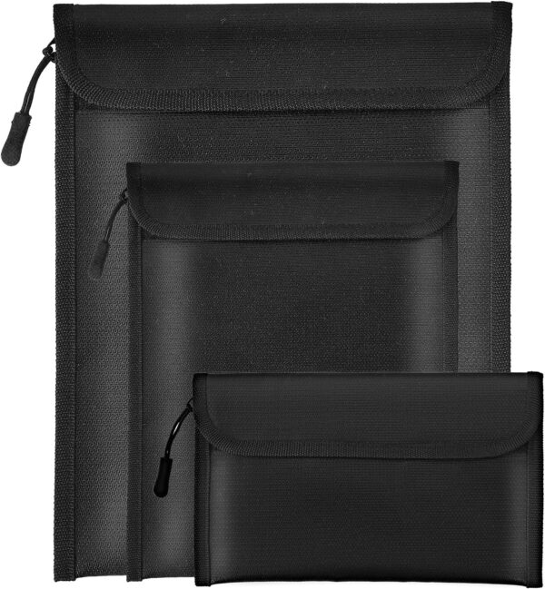 Fireproof Waterproof Document Bag 2000℉ - 3 Pack Fireproof Bags for Cash/Documents with Locking Zipper, Waterproof Money Bag & Passport Holder, Important Document Organizer Pouch (Black)